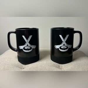 Tim Hortons Hockey Mug Puck Bottoms Black 2 sticks with Donut Canada X2 EUC RARE